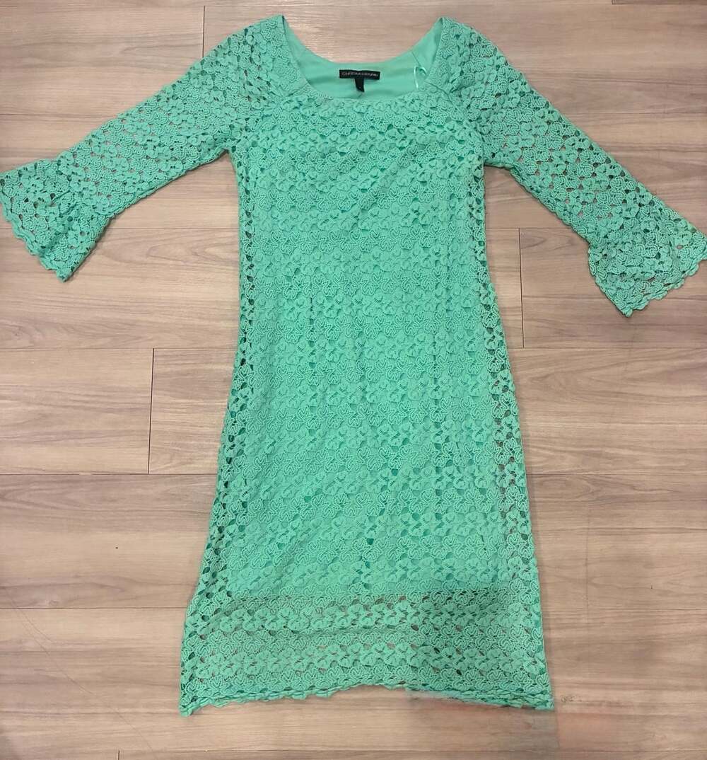 Chris McLaughlin Teal Green Crochet Lace Bell Sleeve Shift Dress Size 4